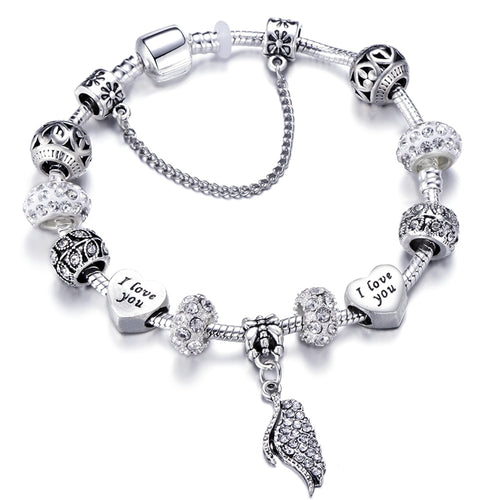 Angel Wings Silver Charm Bracelet For Women
