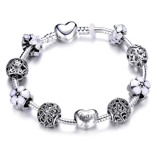 Silver Plated Snake Chain Charm Bracelet For Women