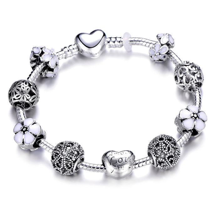 Silver Plated Snake Chain Charm Bracelet For Women