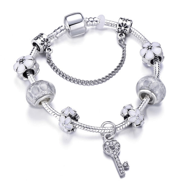 Silver Plated Snake Chain Charm Bracelet For Women