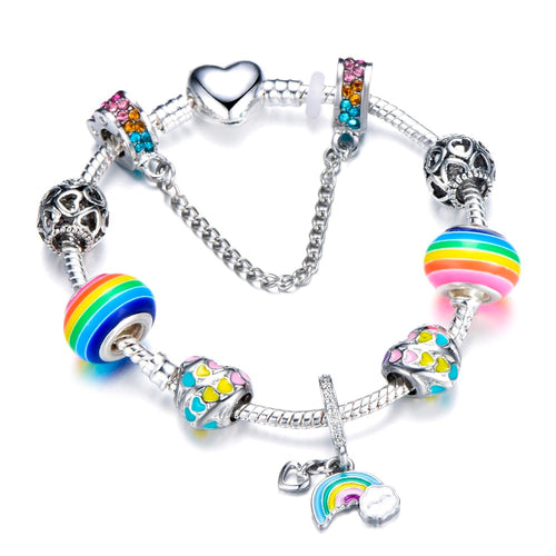Fashion Heart Shape Rainbow Beads Charm Bracelets For Women