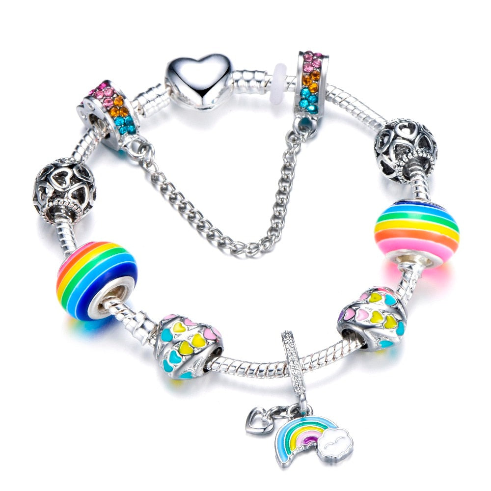 Fashion Heart Shape Rainbow Beads Charm Bracelets For Women