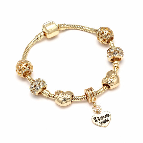 I LOVE YOU Gold-color Charm Bracelet For Women