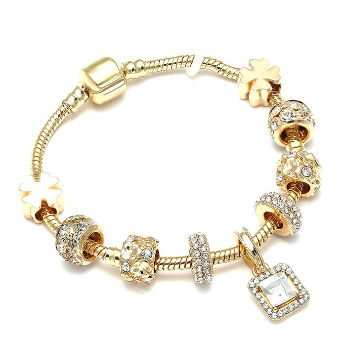 Luxury Crystal Heart Gold Color Charm Bracelet For Women