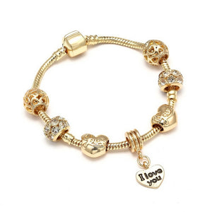 Luxury Crystal Heart Gold Color Charm Bracelet For Women