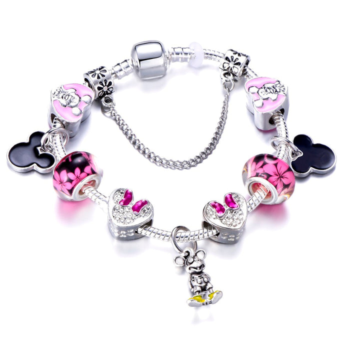 Silver Color Mickey Series Charm Bracelet For Women